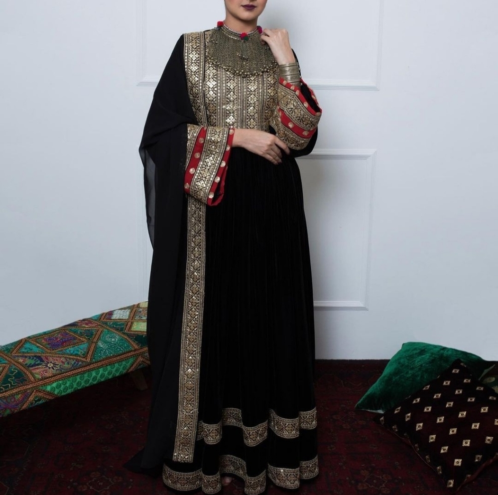 Traditional Velvet Afghani dress with chiffon scarf